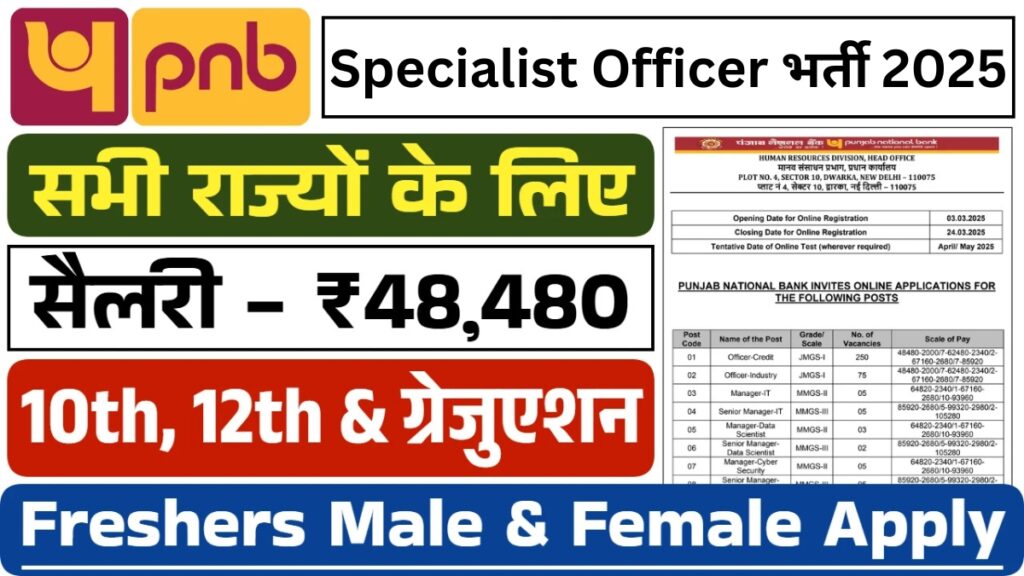 PNB Specialist Officer भर्ती 2025