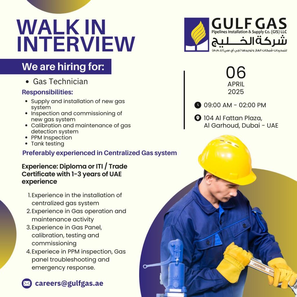 Gulf Gas Walk in Interview in Dubai 2025: Dates, Venues, and Key Details