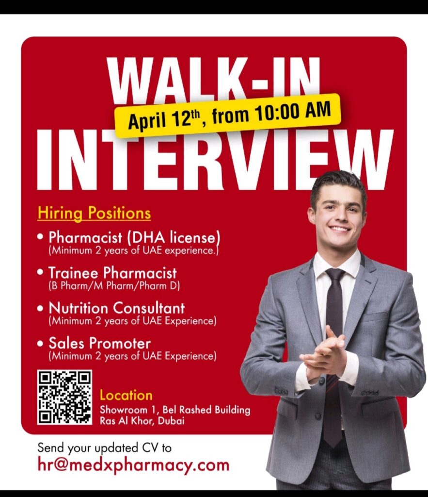 MedX Pharmacy Walk in Interview in Dubai 2025: Dates, Venues, and Key Details