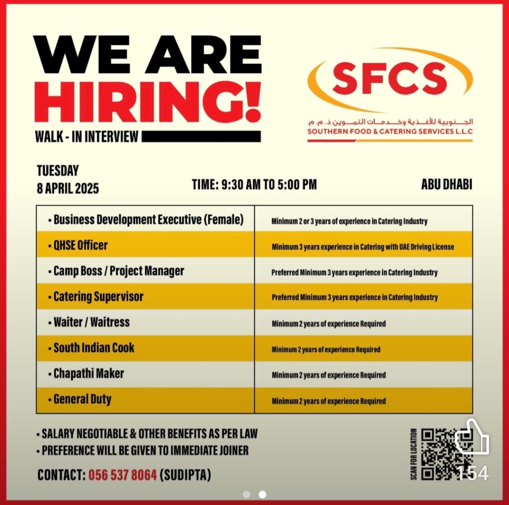 SFCS Group Careers Walk in Interview in Dubai & Abu Dhabi 2025: Dates, Venues, and Key Details