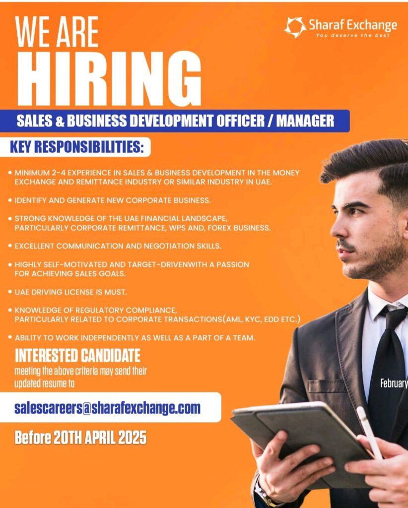 Career Opportunities at Sharaf Exchange 2025