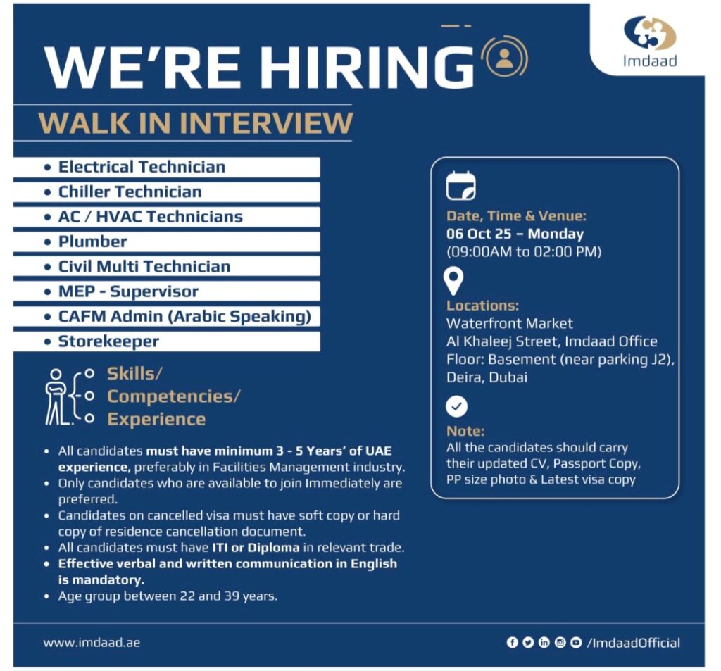 Land Your Dream Job in Dubai: Imdaad is Hiring Multiple Technicians!