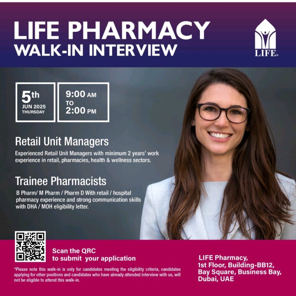 LIFE Pharmacy Careers UAE Walk in Interview in dubai 2025