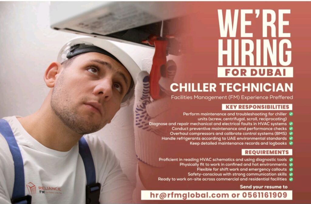 Chiller Technician Jobs in Dubai – Join Reliance FM's Facilities Management Team