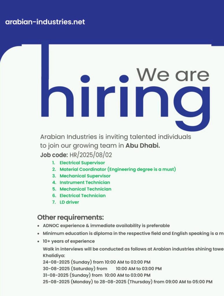 Land Your Next Career in Abu Dhabi: Arabian Industries LLC is Hiring Multiple Roles