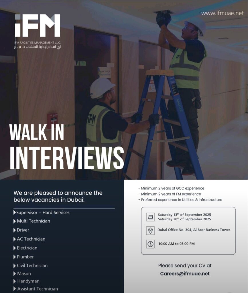 Land Your Next Career Opportunity: iFM Facilities Management Hosts Walk-In Interviews in Dubai