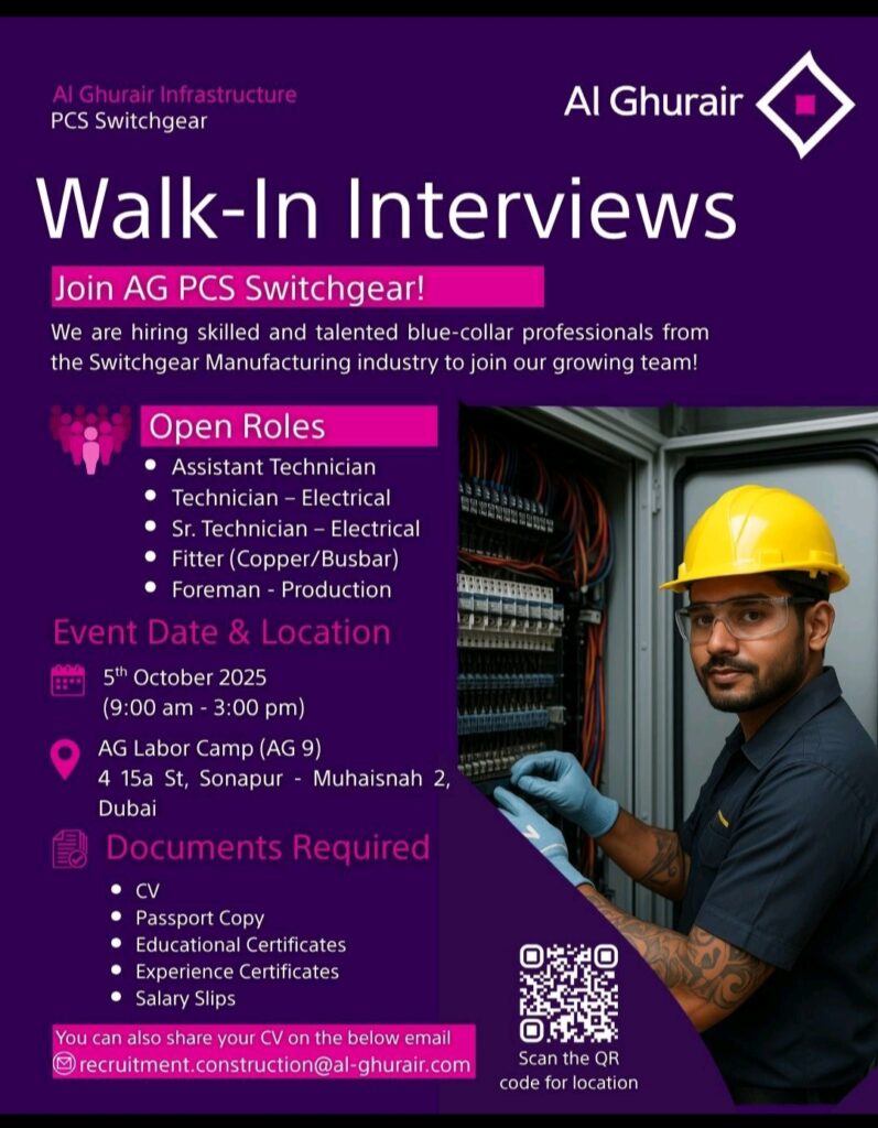AG PCS Switchgear Walk in Interview in Dubai 2025
