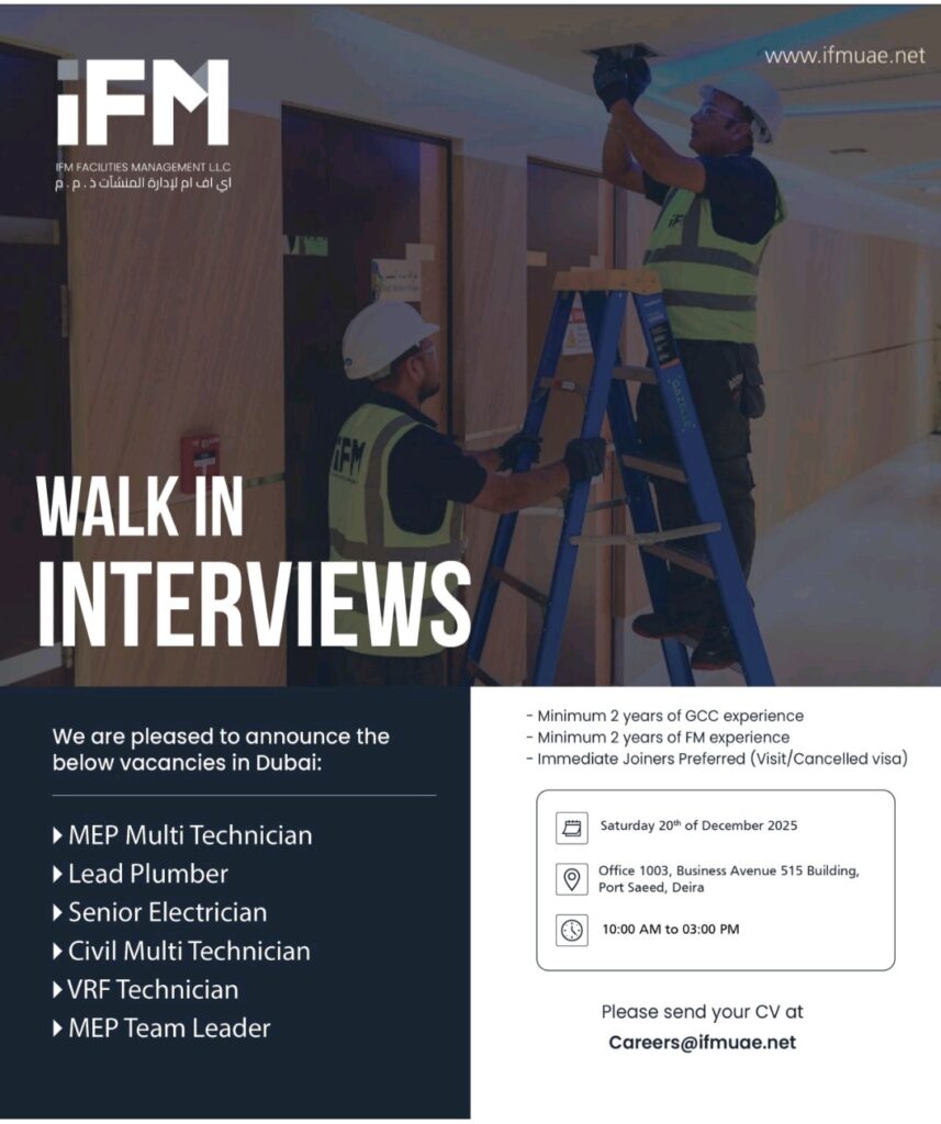Land Your Next Career Opportunity: iFM Facilities Management Hosts Walk-In Interviews in Dubai