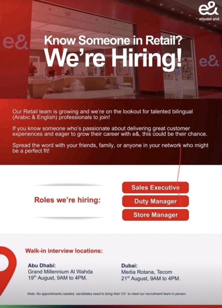 Etisalat Walk in Interview in Dubai 2025