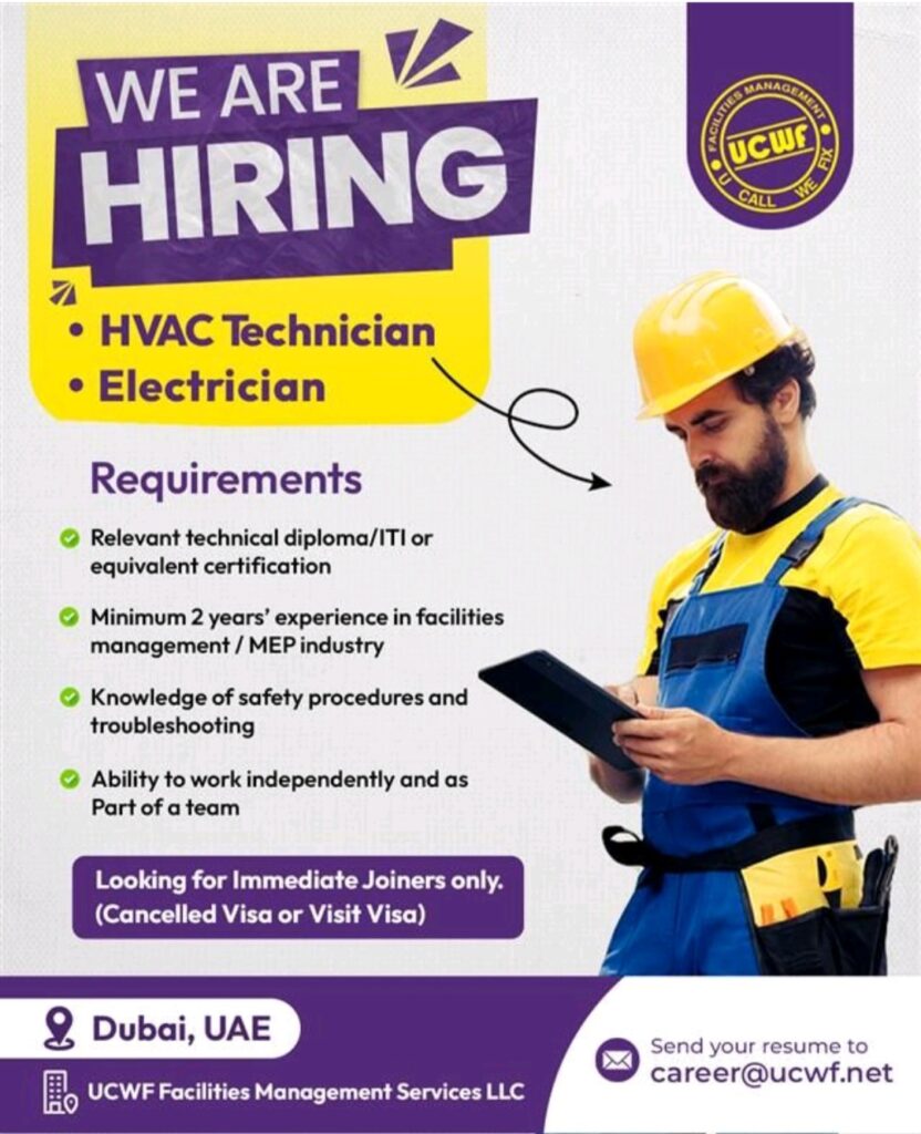 Join UCWF: Exciting HVAC Technician & Electrician Jobs in Dubai (Immediate Hiring) 2025
