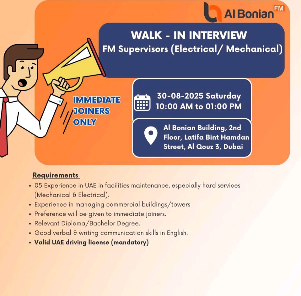 Land Your Next Role in UAE FM: AI Bonian Walk-In Interviews for Engineers & Supervisors