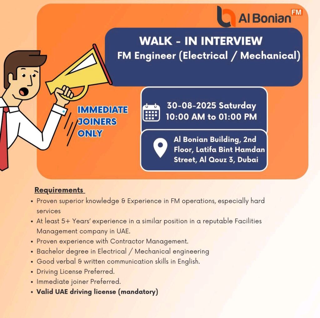 Land Your Next Role in UAE FM: AI Bonian Walk-In Interviews for Engineers & Supervisors