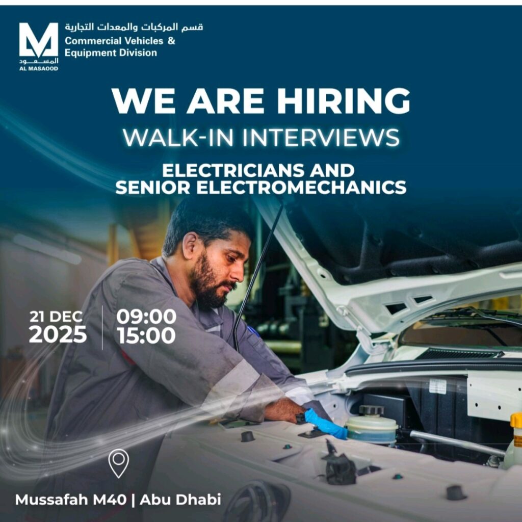 AI Masaood Is Hiring: Walk-In Interviews for Electricians and Senior Electromechanics in Abu Dhabi