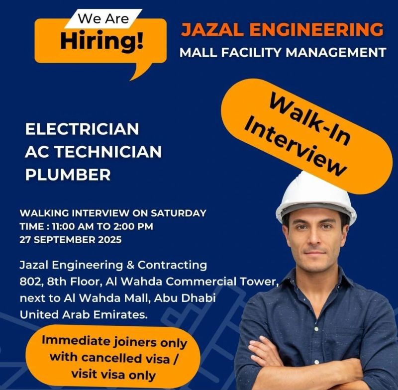 Jazal Engineering Walk in Interview in Abu Dhabi 2025
