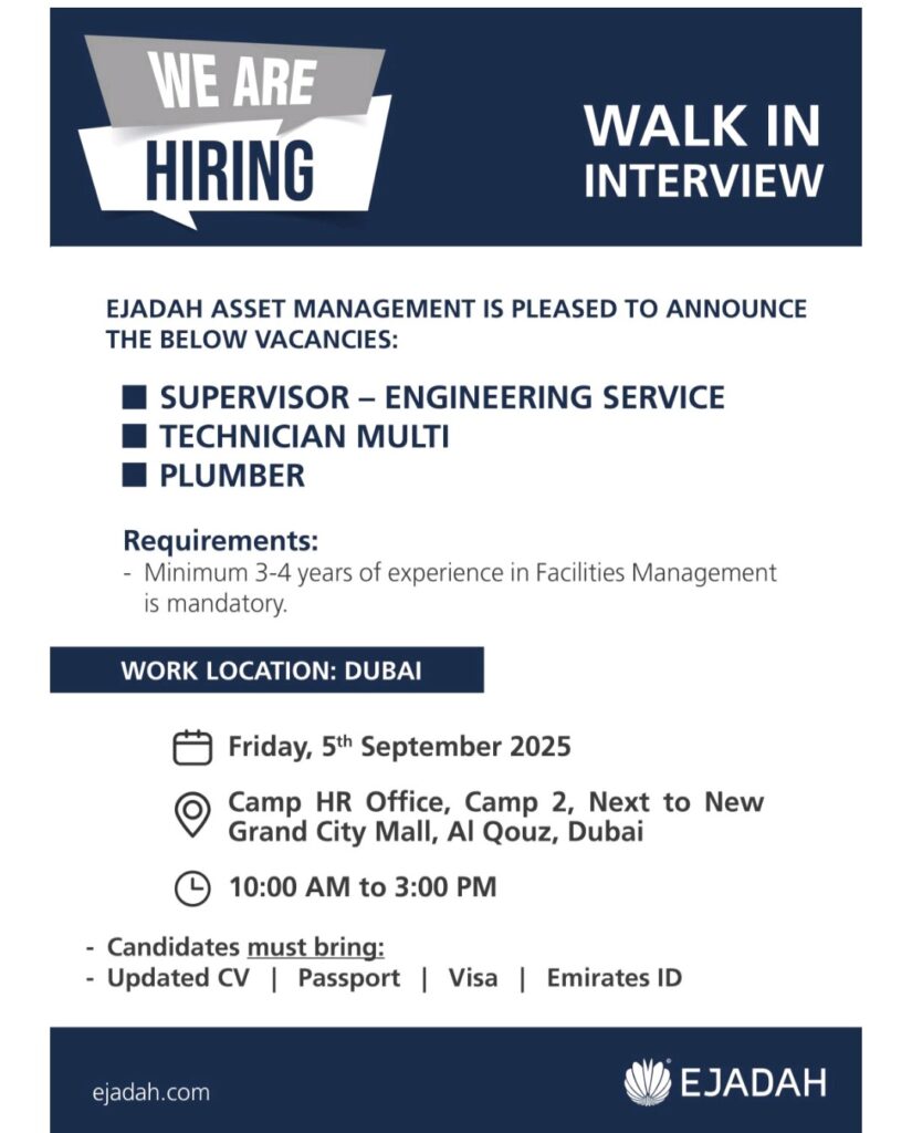 Ejadah Walk-In Interviews in Dubai: Your Gateway to a Facilities Management Career