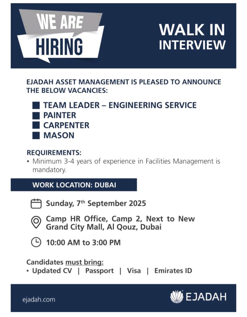 Ejadah Walk-In Interviews in Dubai: Your Gateway to a Facilities Management Career