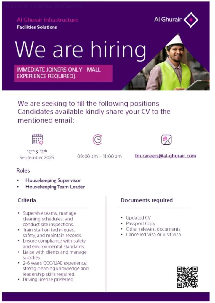 Housekeeping Supervisor & Team Leader Roles at AG Facilities Solutions