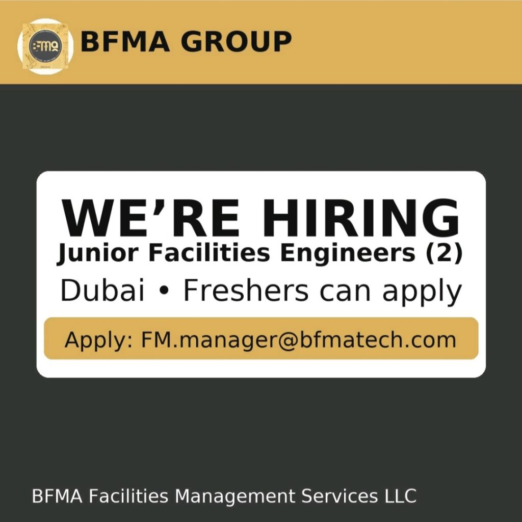 Facilities Engineer Jobs Dubai, MEP Engineer Jobs UAE, Dubai Jobs for Freshers, Building Management Systems Jobs, HVAC Engineer Career, Electrical Engineering Jobs Dubai, Facilities Management Careers, Graduate Engineer Jobs, BFMA Careers, Entry Level Engineering Jobs UAE.