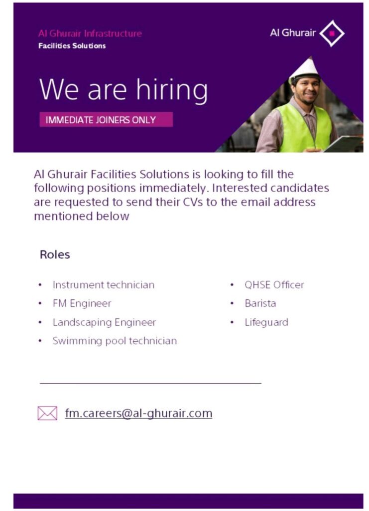 AI Ghurair Facilities Solutions is Hiring: Immediate Openings for Multiple Roles in Dubai