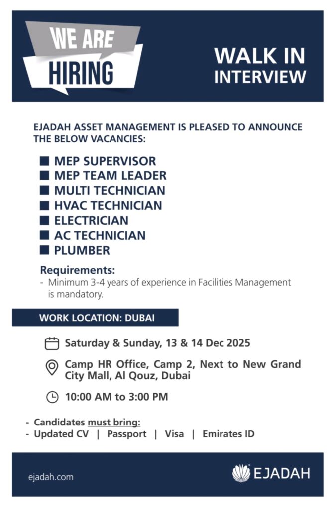 Ejadah Walk-In Interviews in Dubai