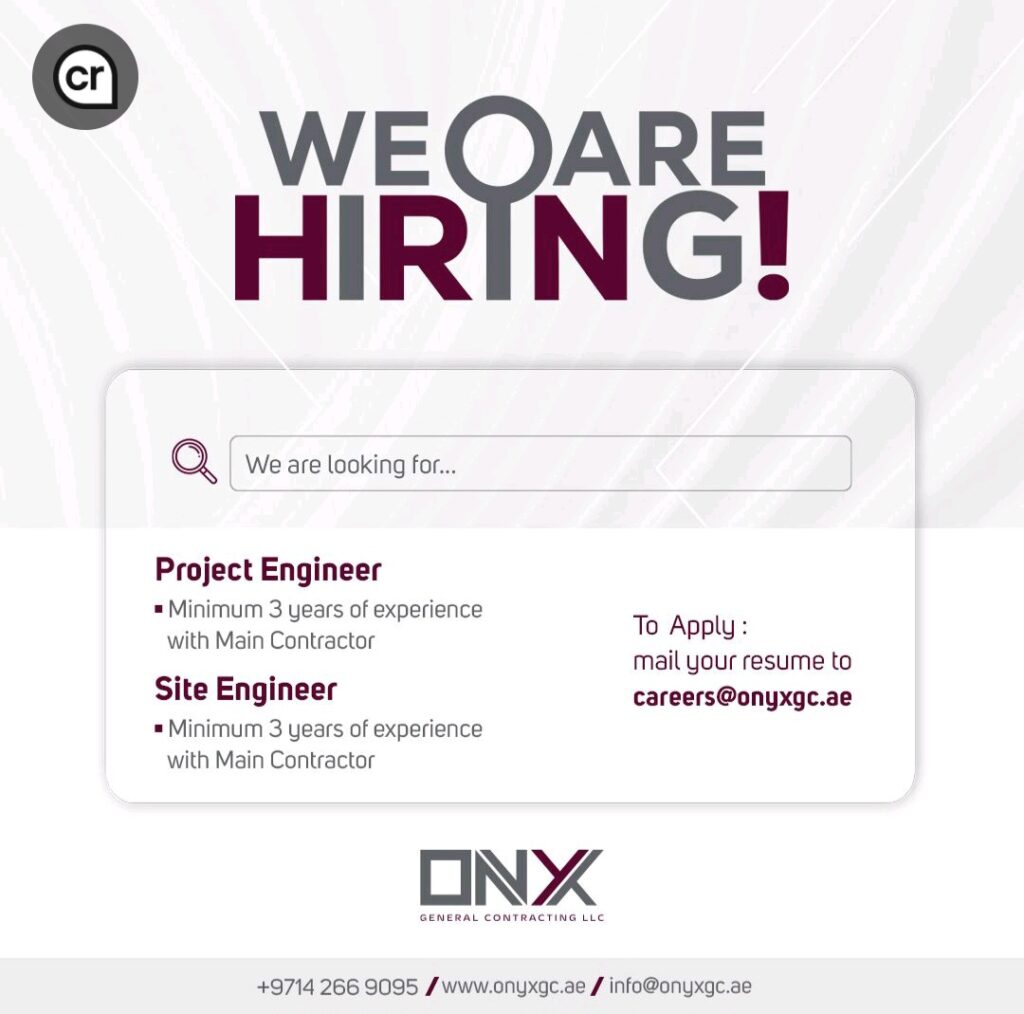 Onyx General Contracting is Hiring Project & Site Engineers