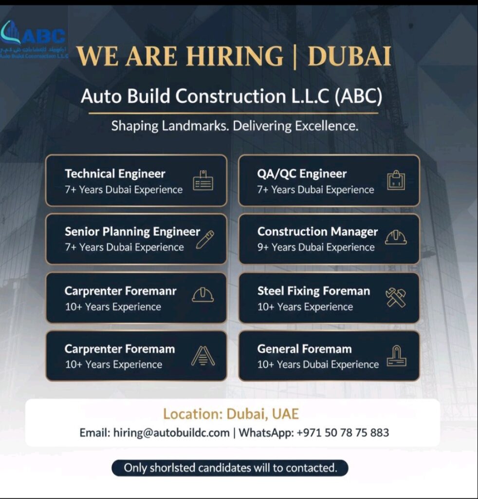 Auto Build Construction L.L.C. is Hiring in Dubai