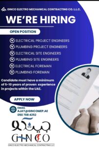 GINCO is Hiring Electrical & Plumbing Professionals
