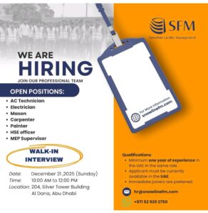 Snowline Facility Management Announces Walk-In Interviews for Technical Roles in Abu Dhabi