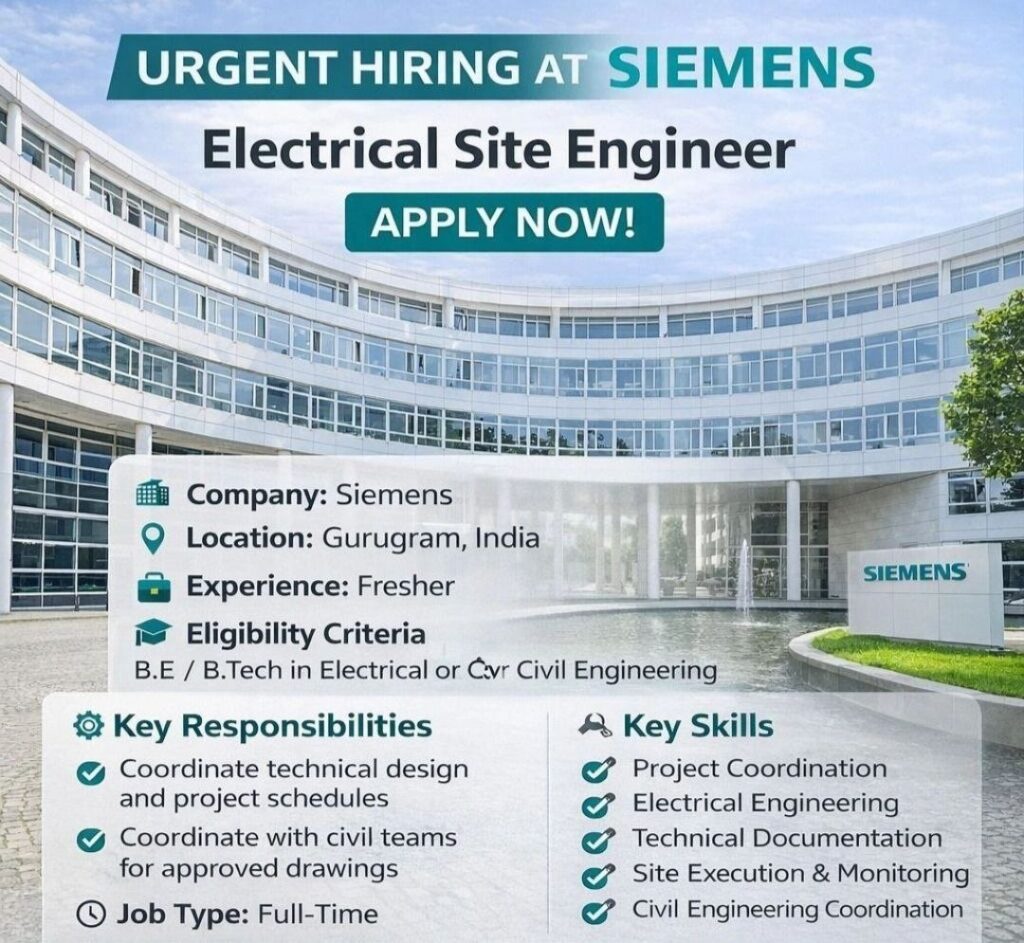 Siemens Urgent Hiring 2026: Electrical Site Engineer Role for Freshers ...